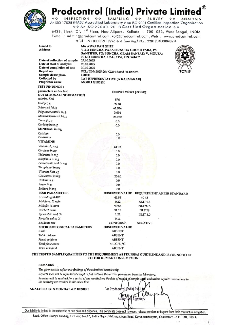 Desi Cow Ghee - Aswadan, Made From Milk Cream.